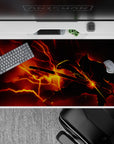 Anime desk pad 40x20 inches featuring Zenitsu from Demon Slayer, electrified with golden-orange lightning for intense visuals.