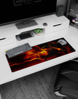 Anime mouse pad 32x12 inches featuring Zenitsu from Demon Slayer in a dynamic pose with electric golden-orange bolts.