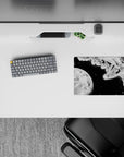 14x10 inches classic anime mouse pad in stark black and white, high-contrast manga mood with ink splashes.