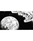 40x20 inches anime desk pad with black-and-white space hero diving by a glowing planet and debris.
