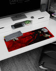 32x12 inches anime mouse pad featuring Alucard aiming a pistol, grin shining through swirling crimson seals.