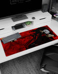 36x16 inches anime desk pad showing Alucard grinning, hair like smoke, aiming a pistol amid seals.