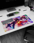 Anime mouse pad 32x16 inches featuring Megumin and Komekko from KonoSuba in vibrant, magical colors with explosive energy.