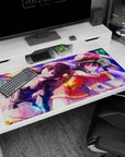 Anime mouse pad 40x20 inches featuring Megumin and Komekko from KonoSuba in vibrant magical colors, perfect for fans.