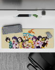 Cute pastel anime girl mouse pad 32x12 inches with teal, purple, black, and blonde hair, sugar-rush vibe.