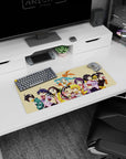28x12 inches anime girl mouse pad featuring teal twin-tails girl saluting amid donuts and candy.