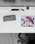 Pastel pink and teal anime girl mouse pad 14x10 inches with dreamy idol vibe and glossy highlights.