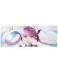 32x12 inches anime girl mouse pad with dreamy idol twin-tails, teal ribbons, sparkles, on white background.