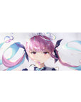Anime girl desk pad 36x16 inches with dreamy idol twin-tails, teal ribbons, sparkles on a clean white background.