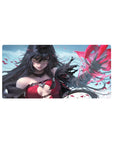 Anime girl mouse pad 32x16 inches with anime-style sorceress, flowing hair, crimson outfit, spell shards.