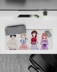 28x12 inches anime girl mouse pad in soft pastels with crisp linework, cozy comfort desk aesthetic.