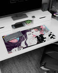 Modern 32x16 inches mouse pad with Tanjiro and Nezuko Kamado, featuring fierce expressions and vibrant contrasts for a dynamic workspace.