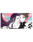 Mouse pad featuring Tanjiro and Nezuko Kamado, 32x16 inches, with vibrant design and fierce expressions, perfect for intense fans of Demon Slayer.