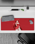Rias Gremory anime mouse pad, 32x12 inches, shows her in a red dress on a red background, perfect for High School DxD fans.