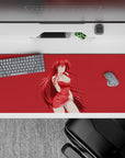 Rias Gremory anime desk pad, minimalistic design in red, 36x16 inches, perfect for High School DxD fans.