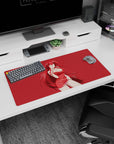 Rias Gremory anime mouse pad, 32x16 inches, featuring her silhouette in a red dress with crimson hair on a red background.