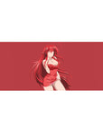 Rias Gremory anime desk pad, 36x16 inches, features her in a red dress on a minimalist background, perfect for High School DxD fans.