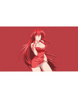 Rias Gremory anime desk pad, 40x20 inches, features her silhouette in a red dress with crimson hair on a red background.
