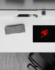 Minimalist 14x10 inches anime mouse pad in bold red and charcoal, confident late-night gaming vibe.