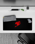 28x12 inches anime mouse pad in bold red and charcoal, sleek late-night vibe with crisp flame mark.