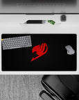 Minimalist red flame mark on black anime mouse pad 32x16 inches, bold, sleek, late-night vibe.