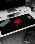 40x20 inches anime desk pad showing a red flame guild stamp emblem on black, iconic fandom symbol.