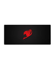 28x12 inches anime mouse pad with crimson guild emblem on deep charcoal black, minimalist desk style.