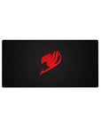 Crimson guild emblem on deep charcoal black anime mouse pad, extended desk mat 32x16 inches.
