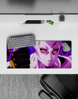 28x12 inches mouse pad with Kira's Stand from JoJo’s Bizarre Adventure, featuring its menacing eyes and purple aura.