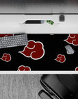 Black 36x16 inches anime desk pad with crimson Akatsuki clouds, bold villain-core vibe and clean lines.