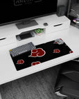 Naruto Akatsuki symbol scene desk mat 28x12 inches, red cloud emblems on deep black.
