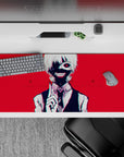 Tokyo Ghoul anime mouse pad, 36x16 inches, featuring Kaneki's iconic grin against a blood-red background, perfect for fans.
