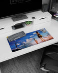 28x12 inches anime mouse pad with schoolgirl in cardigan and skirt, boy in distance, quiet walk home scene.