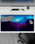 32x16 inches mouse pad with moonlit mountain landscape, blending deep blues, purples, and a bright full moon for a tranquil atmosphere.