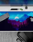 40x20 inches mouse pad with moonlit mountain landscape, blending deep blues, purples, and a full moon for a peaceful, starry night vibe.