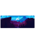 Compact 32x12 inches mouse pad with moonlit mountain landscape, featuring deep blues, purples, and a full moon for a calming effect.
