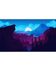 Mouse pad featuring moonlit mountain landscape, 40x20 inches, with deep blues, purples, and a bright full moon for a calming effect.
