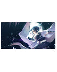 32x16 inch mouse pad featuring Shinobu Kocho from Demon Slayer in a moonlit dance with fluttering butterflies
