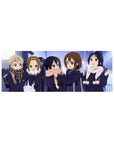 K-On! winter friends anime girl mouse pad 32x12 inches with five girls bundled in scarves at night.