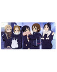 32x16 inches anime girl mouse pad with K-On! friends in winter coats, scarves, and cute heart bag detail.