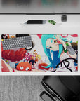 Candy-bright orange and teal anime girl mouse pad 32x16 inches, playful shapes and mood-lift vibe.