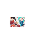 Classic anime girl mouse pad 14x10 inches with Monogatari-style characters, winks, candy shapes, and teal hair.