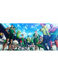 Yu Yu Hakusho stadium training scene anime desk pad 36x16 inches with team poses, bottles, and crisp shadows.