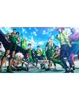 Yu Yu Hakusho stadium-style anime desk pad, team lineup in green training gear, 40x20 inches.