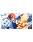Mouse pad featuring Shoto Todoroki, 32x16 inches, showcasing his explosive fire and ice powers in an intense battle.