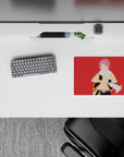 Red backdrop anime mouse pad 14x10 inches with fiery attitude, clean lines, and sharp black-and-gold vest.