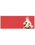 32x12 inches anime mouse pad with bold minimalist Natsu Dragneel design, scarf and gold-trim vest.