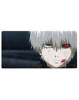 Anime mouse pad 32x16 inches featuring intense red-eyed character set against muted grays, ideal for dark anime fans.