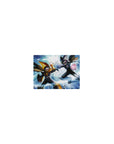 Classic anime mouse pad 14x10 inches with ProtoMan and Dark ProtoMan clashing in blue lightning.