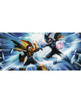Mega Man Battle Network anime desk pad 36x16 inches with ProtoMan clash and shattered crystal scene.